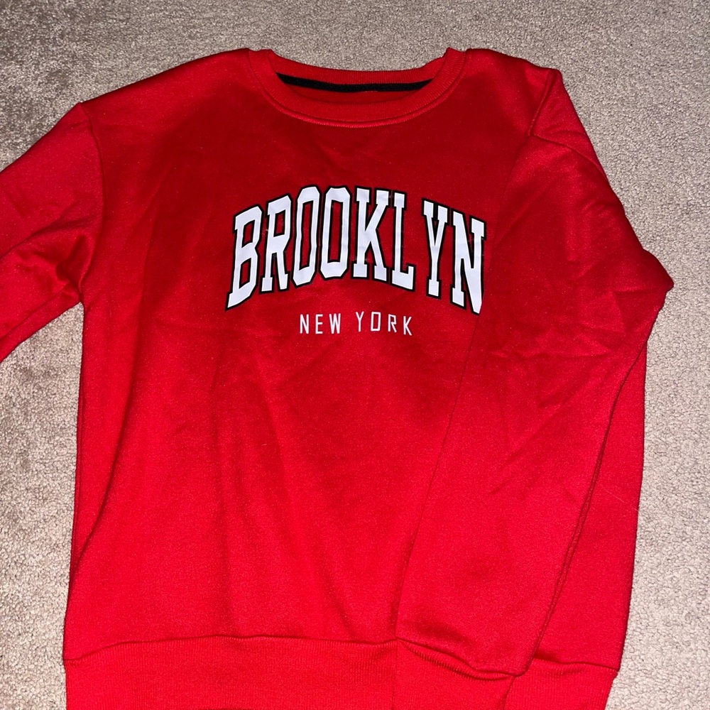 SHEIN Red Crew Neck Sweater Brooklyn Print